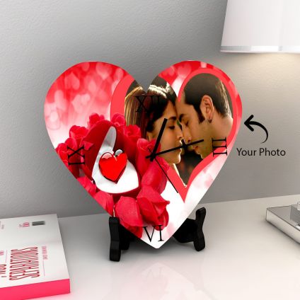 Heart Shape Wooden Clock With Photo