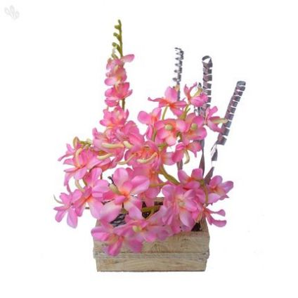 Floral Expressions Pink Orchids Artificial Flowers With Vase - Square Vase