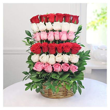 Mixed Roses With Basket