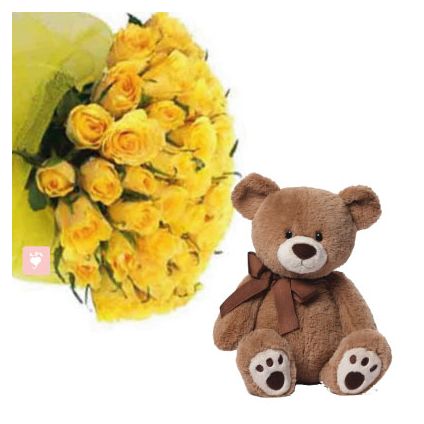 10 yellow roses and 6'' teady bear