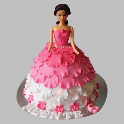 White N Pink Floral Barbie Cake