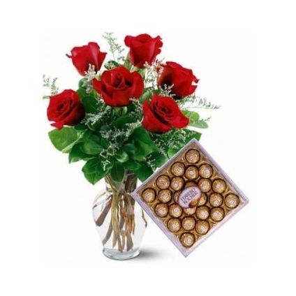Roses and ferrero rocher with vase