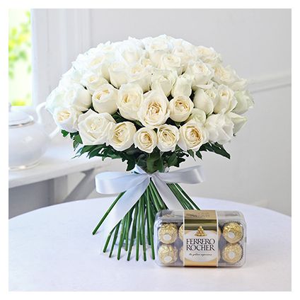 White Roses With Ferrero Rocher