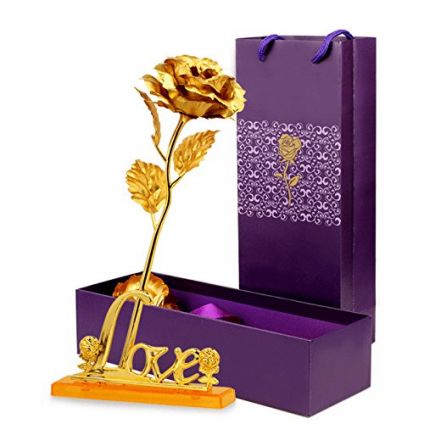 Golden Rose with Love Stand