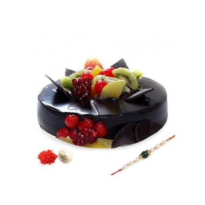 Chocolate fruits cake with rakhi