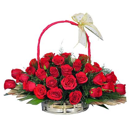 Red Roses With Basket