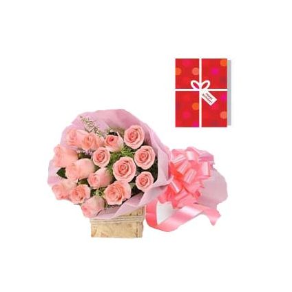 Pink Roses With Greeting Card