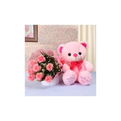 Pink Roses With Soft Toy