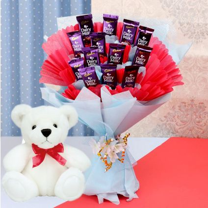 Teddy with Dairy Milk Bouquet