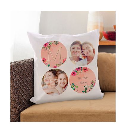 M is for Mum Multi Photo Upload Personalised Cushion - Neon Blush