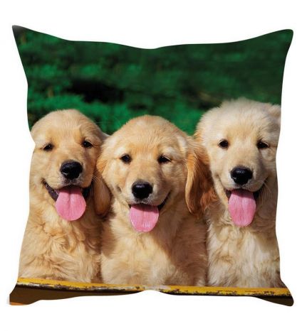 Three Puppies Art' Brown Silk Cushion