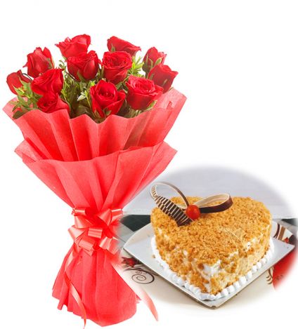 Red Roses With Butterscoth Cake