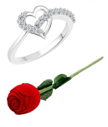 valentine day special Silver Ring with Red Rose Ring Box