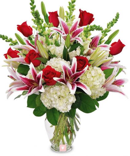 Mixed Roses With Vase