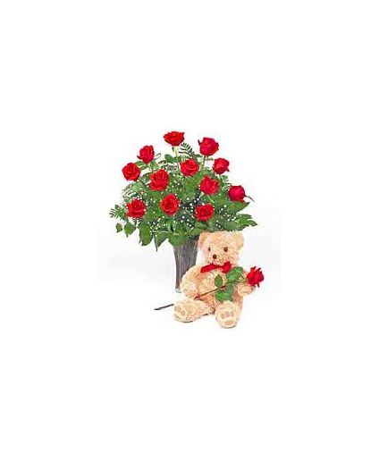 10 red roses with 12''teady