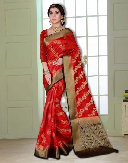 RED WOVEN BANARASI SAREE WITH BLOUSE