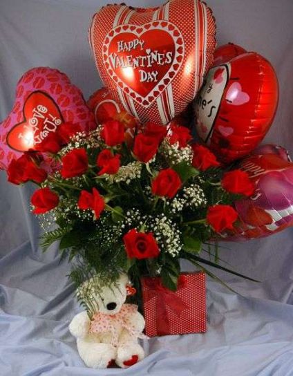12 pcs Flowers,6 inch Teddy bear and 6 pcs balloons