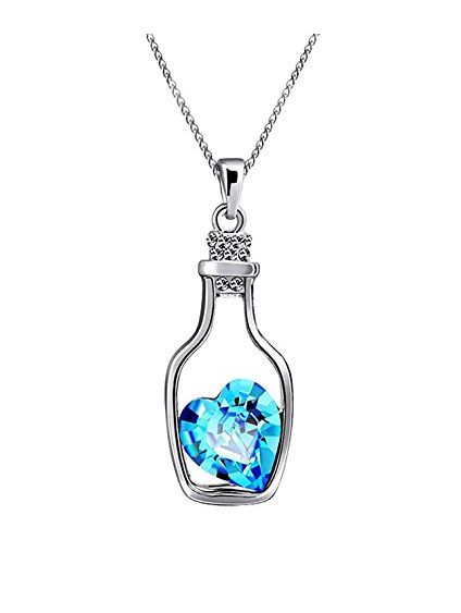 Love Drift Bottles Blue Heart Crystal Pendant Necklace