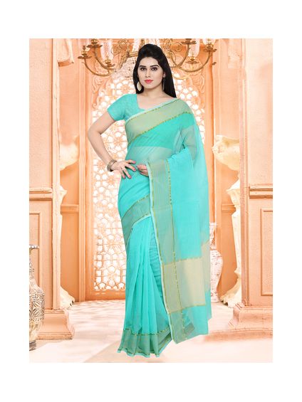 Blue Plain Saree With Blouse