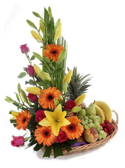 Fruits basket with mix flower