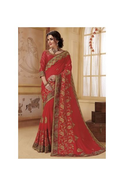 Faux Red Designer Saree