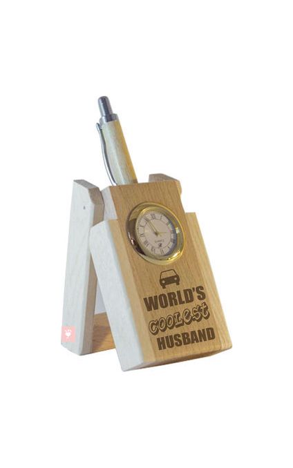 World's Coolest Husband Pen with Stand and Clock.