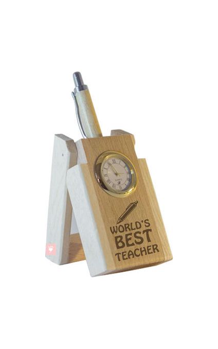 World's Best Teacher Pen with Stand and Clock.
