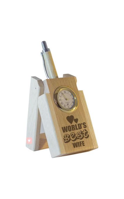 World's Best Wife Pen with Stand and Clock.