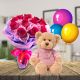 12 Red Roses,6 inch Teddy bear and 6 pcs balloons